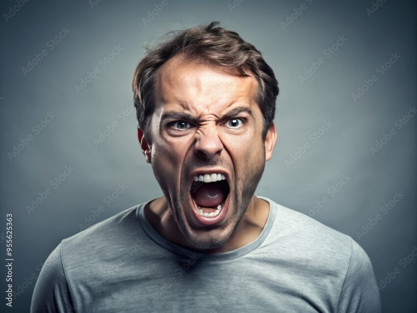Frustrated And Enraged Man Yells At Someone Or Something, Expressing His Anger And Dissatisfaction.